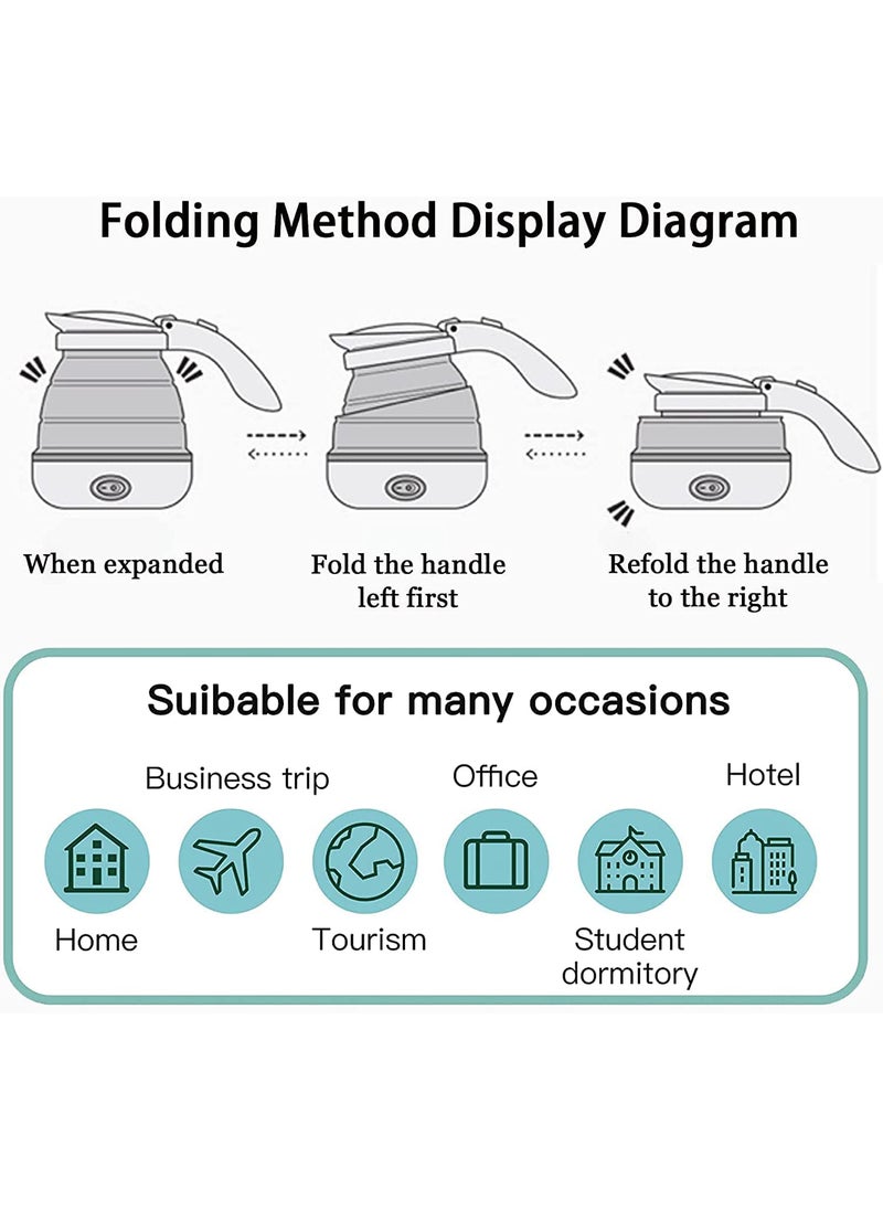 KitchenKraft Portable Foldable Electric Kettle Compact Collapsible Water Boiler for Travel Camping Office Home Use Lightweight Fast Heating