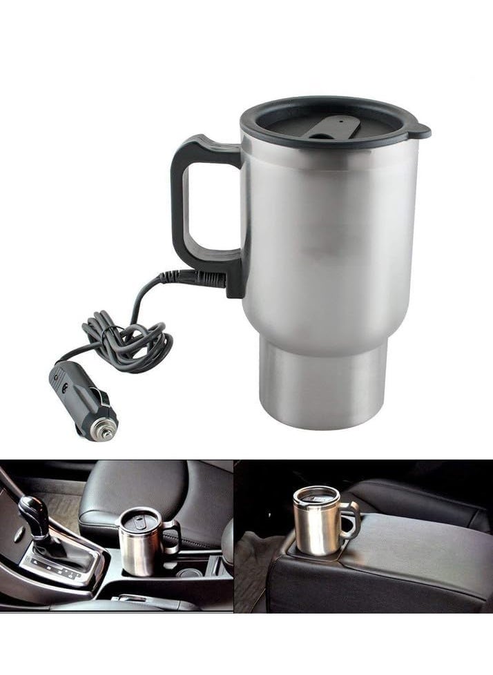 KD ZONE 12V Car Kettle Stainless Steel Travel Coffee Mug Heated Thermos Car Water Heater Tea Coffee Maker Travel Kettle for Hot Water PACK OF 1