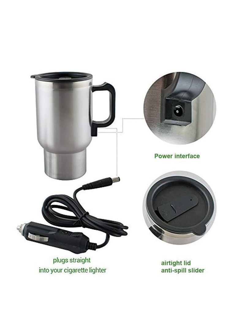 KD ZONE 12V Car Kettle Stainless Steel Travel Coffee Mug Heated Thermos Car Water Heater Tea Coffee Maker Travel Kettle for Hot Water PACK OF 1