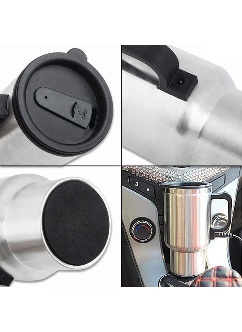 KD ZONE 12V Car Kettle Stainless Steel Travel Coffee Mug Heated Thermos Car Water Heater Tea Coffee Maker Travel Kettle for Hot Water PACK OF 1