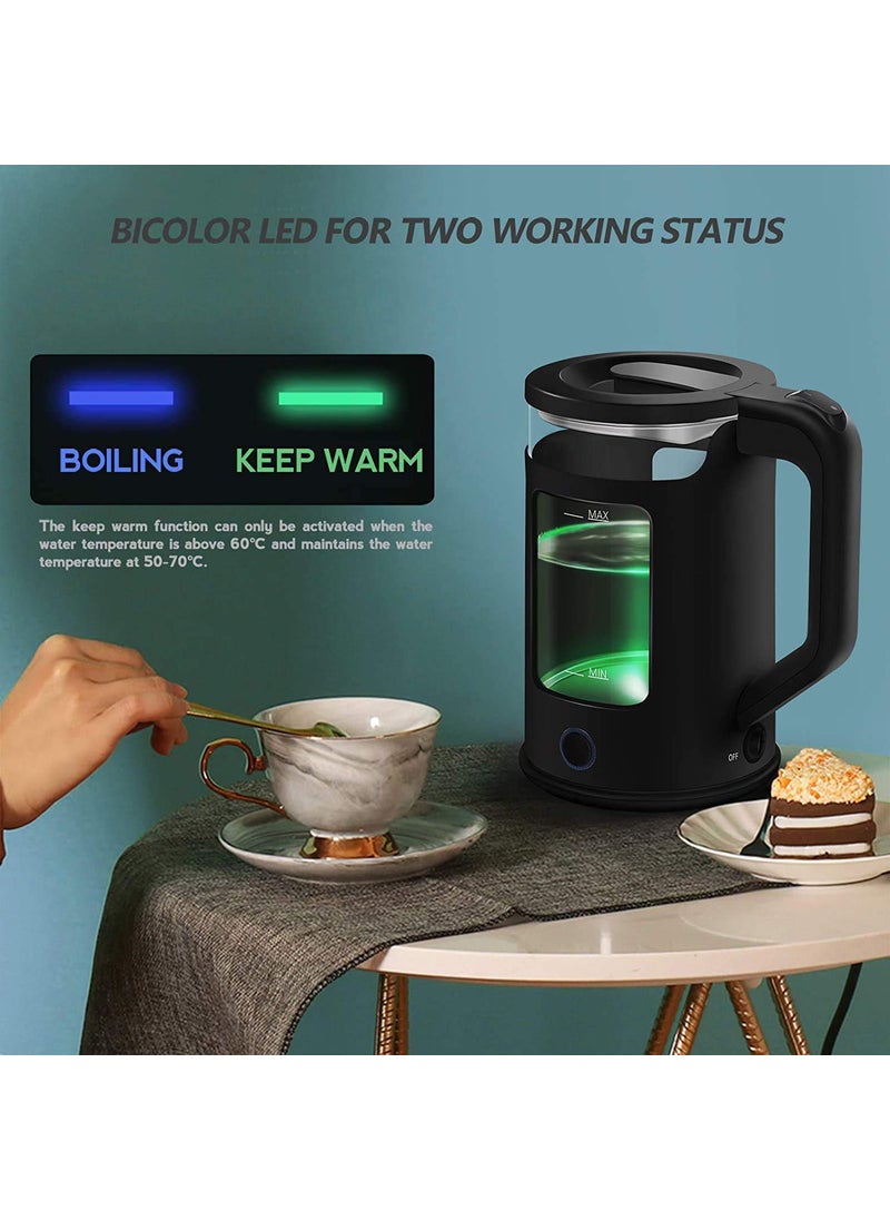 KLIZNIL Electric KettleElectric Design DoubleWalled Glass TwoColor LED with Keep Warm Function 23L hot Water Kettle with Automatic ShutOff and Dry Protection Technology for Coffee TeaWater