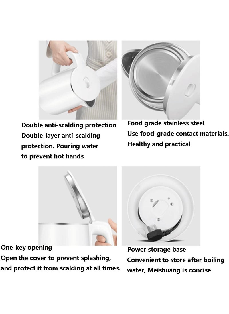 Grofly 2L Electric Kettle Portable Double Wall Stainless Steel Travel Hot Pot Cordless BPA Free Hot Water Boilerboiler for milk tea coffee instant noodles soup etc Handle Lid