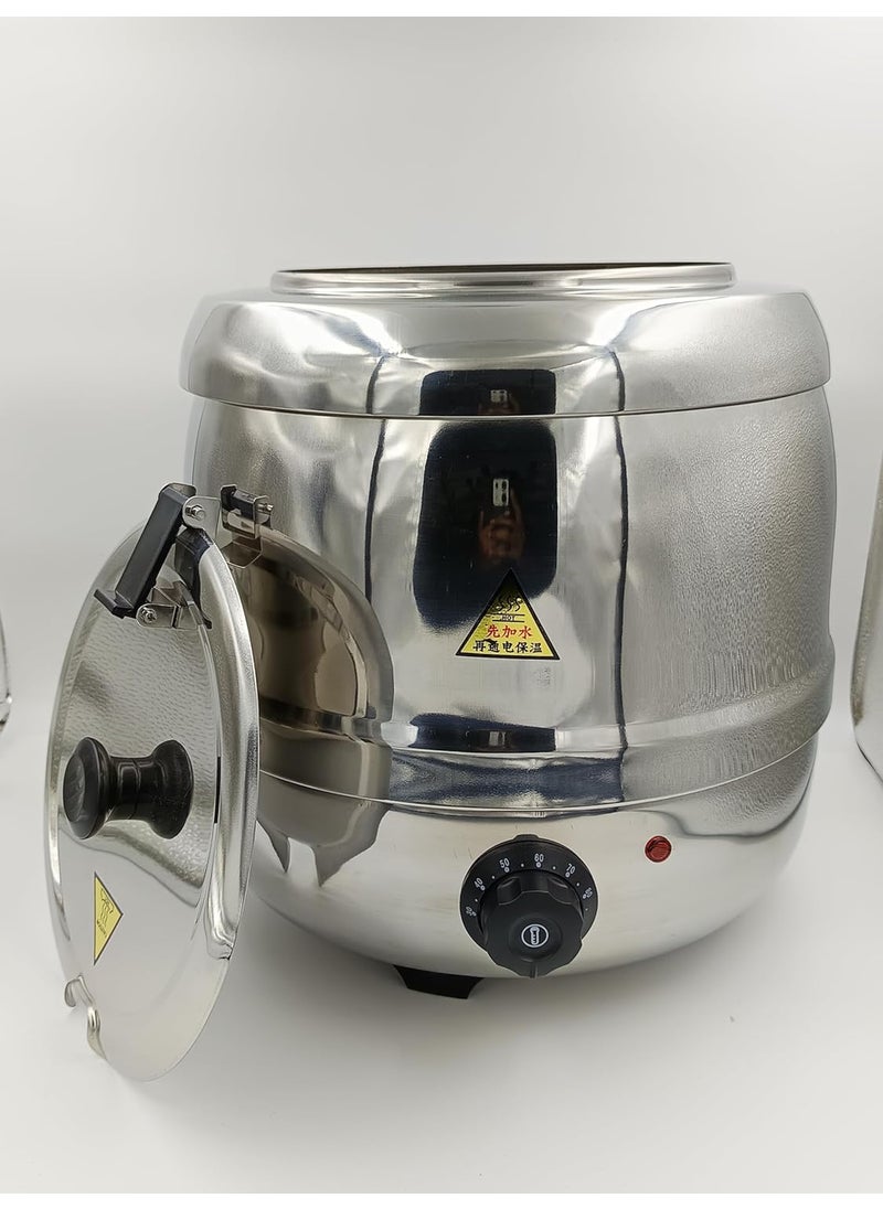 Gurubhai Equipments Electric 10 Liter Stainless Steel Soup Kettle Warmer SS Soup Tureen for Catering Restaurants and Buffets Businesses Ideal for Keeping Soups and Stews Warm