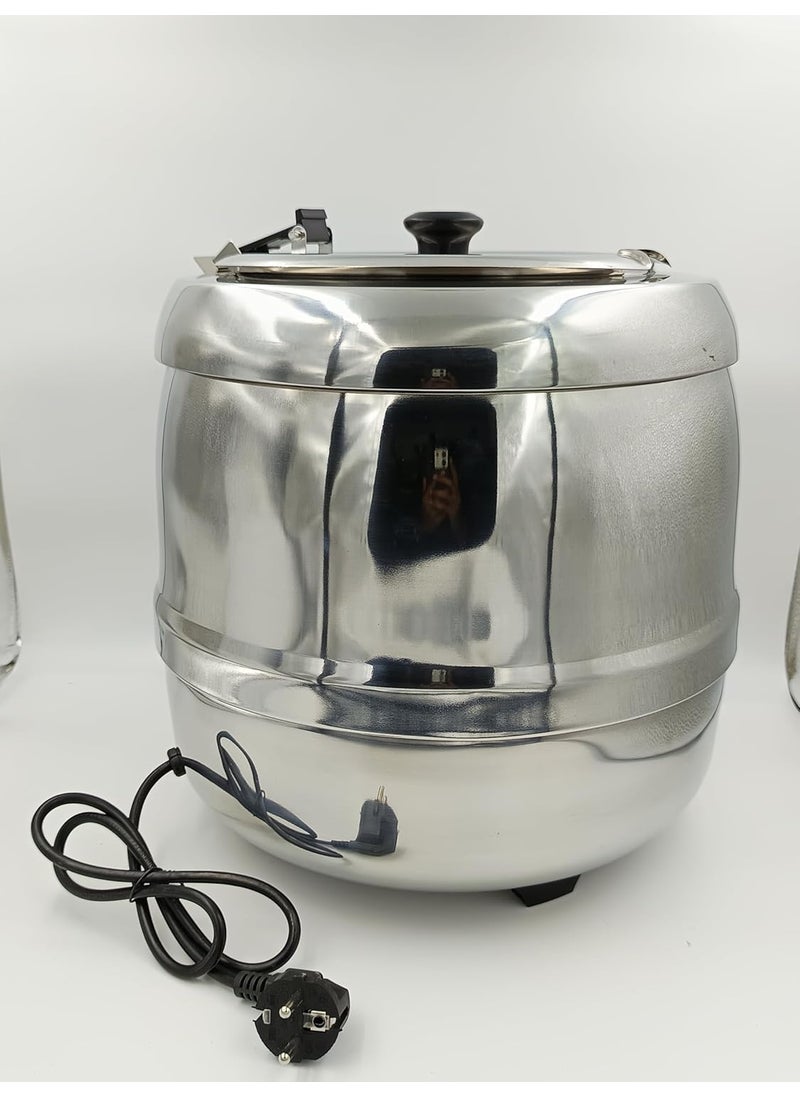Gurubhai Equipments Electric 10 Liter Stainless Steel Soup Kettle Warmer SS Soup Tureen for Catering Restaurants and Buffets Businesses Ideal for Keeping Soups and Stews Warm