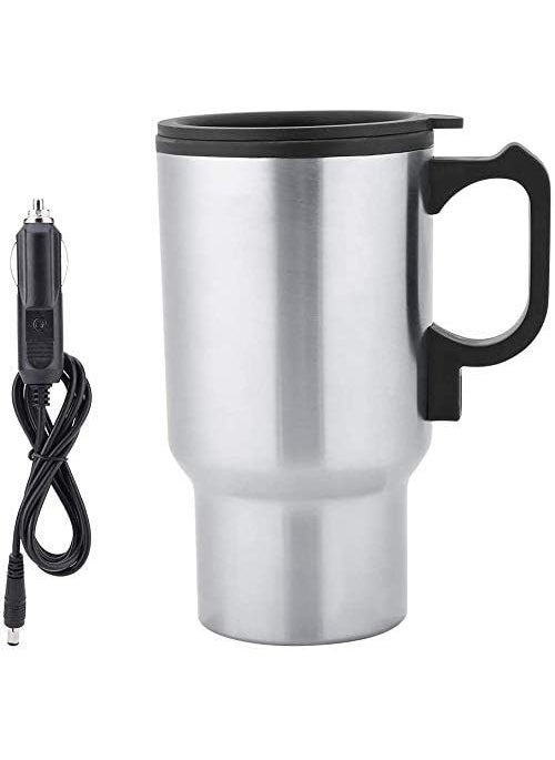 GLOWICK 12V 450ml Water Kettle Stainless Steel Heating Car Kettle Mug Cup Travel Thermoses for Heating Water Coffee Milk Tea 1Pcs