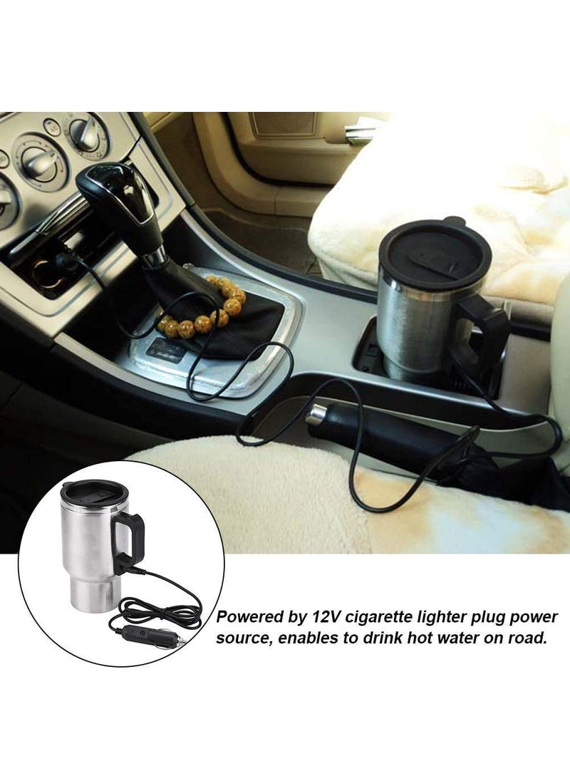 GLOWICK 12V 450ml Water Kettle Stainless Steel Heating Car Kettle Mug Cup Travel Thermoses for Heating Water Coffee Milk Tea 1Pcs