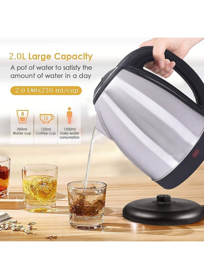 BRITSPEAR Stainless Steel Electric Kettle Automatic Extra Large Cattle Electric with Handle Hot Water Tea Coffee Maker Water Boiler Boiling Milk Black2 Liter
