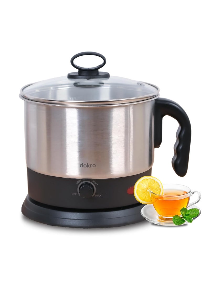 Dokro Multipurpose Electric Kettle 15 Liter Premium Stainless Steel Kettle for Boiling Water Eggs Heating Milk Making Tea Coffee MaggieSoup Silver Auto ShutOff feature with LED Indicator