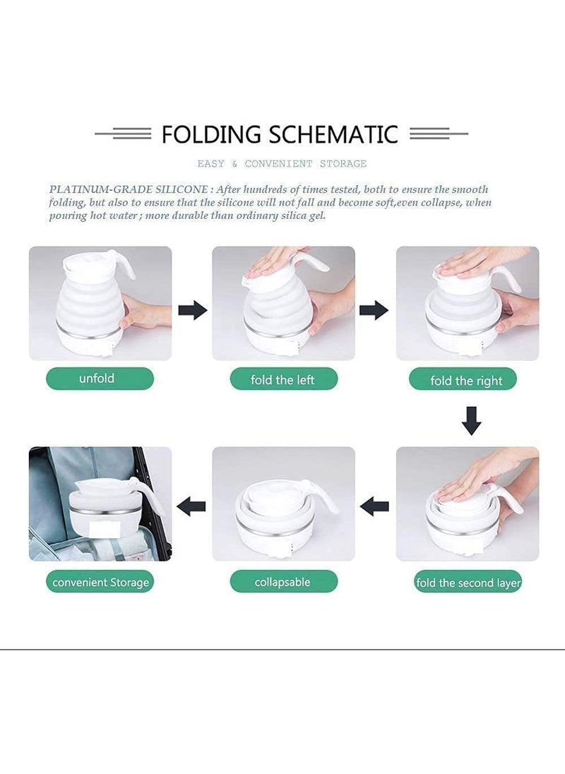Fudhom Travelling Folding Electric Kettle Fast Boiling Portable Electric Kettle 600ml Boil Dry Protection 100240V Food Grade Silicone Foldable Kettle White Blue 600 watts