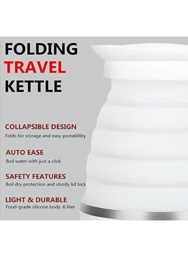 Fudhom Travelling Folding Electric Kettle Fast Boiling Portable Electric Kettle 600ml Boil Dry Protection 100240V Food Grade Silicone Foldable Kettle White Blue 600 watts
