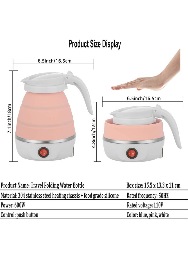 Fudhom Travelling Folding Electric Kettle Fast Boiling Portable Electric Kettle 600ml Boil Dry Protection 100240V Food Grade Silicone Foldable Kettle White Blue 600 watts
