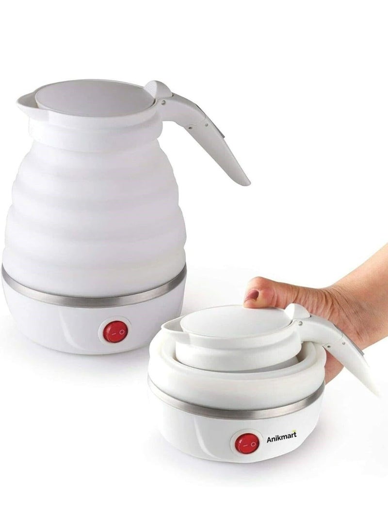 Fudhom Travelling Folding Electric Kettle Fast Boiling Portable Electric Kettle 600ml Boil Dry Protection 100240V Food Grade Silicone Foldable Kettle White Blue 600 watts