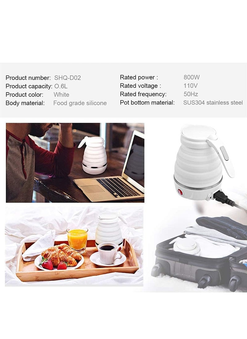 Fudhom Travelling Folding Electric Kettle Fast Boiling Portable Electric Kettle 600ml Boil Dry Protection 100240V Food Grade Silicone Foldable Kettle White Blue 600 watts