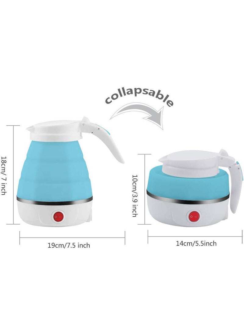 PIPALIYAElectric Foldable Kettle 600ml Food Grade Silicone Folding Kettle for Home Outdoor Camping HikingBoil Dry Protection Portable White Blue