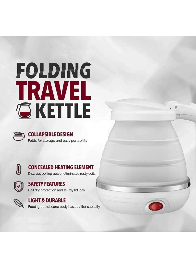 Shyam Export Silicone Foldable Travel Electric Portable Kettle 600ML Collapsible Kettle 220V 50Hz Hot Water Boiler Tea Heater for Travelling Office And Home Use Multi