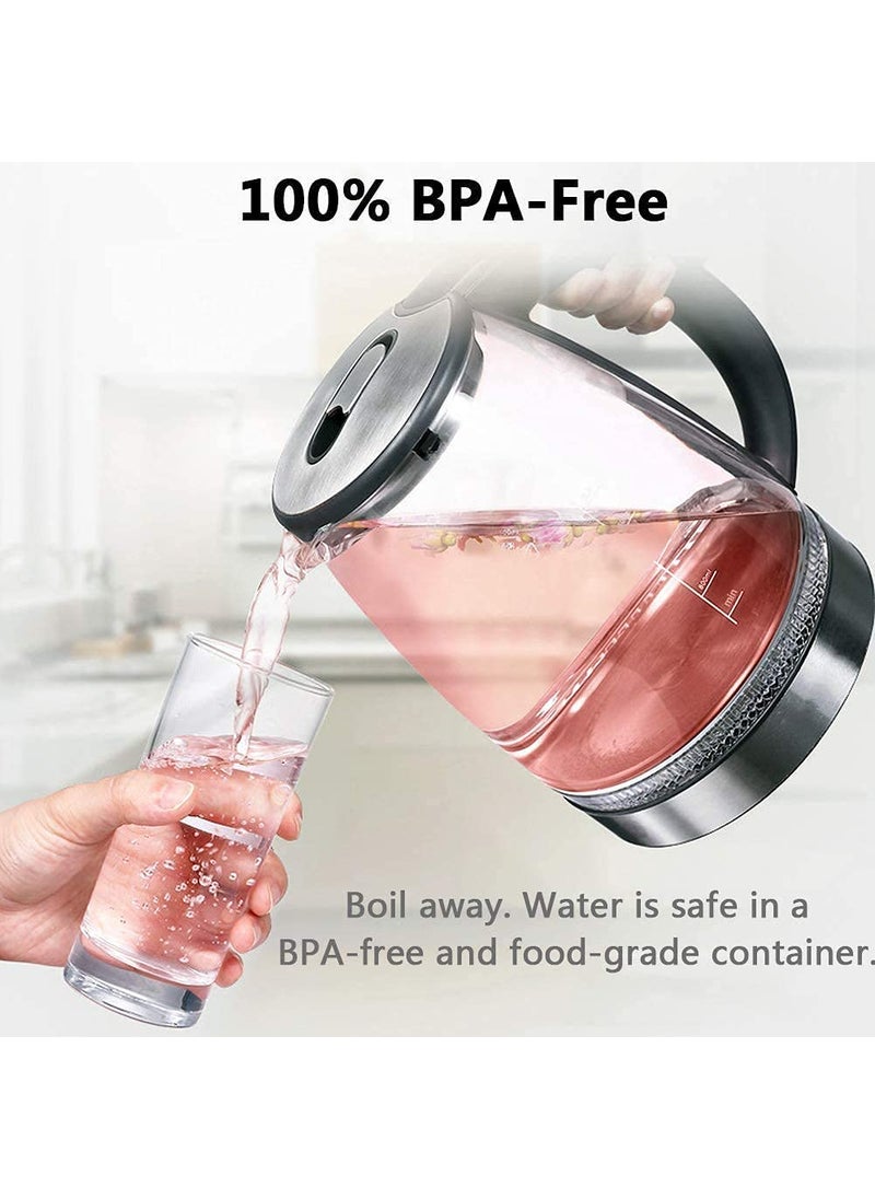 RHYDON Electric Kettle Glass Hot Water Boiler Tea Heater with LED Indicator Inner Lid Bottom Auto ShutOffBoilDry Protection BPA Free Cordless Teapot
