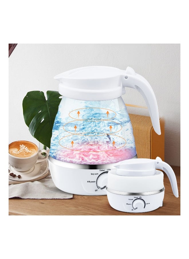 Collapsible Kettle Portable, Travel Kettle Lightweight for Campervan, 0.6L Folding Electric Camping Kettle, Mini Silicone Foldable Kettle for Bedroom (White)