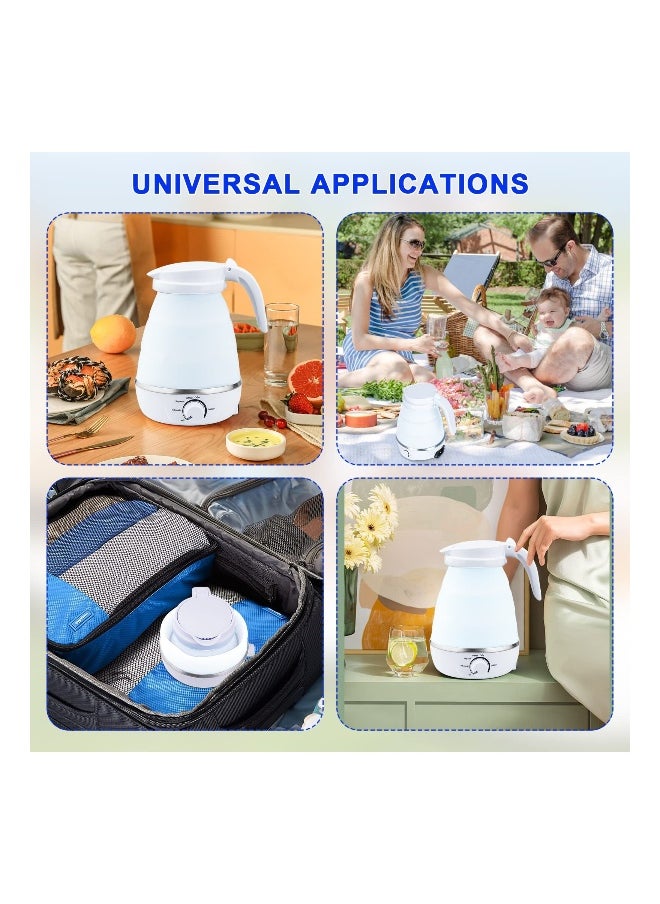 Collapsible Kettle Portable, Travel Kettle Lightweight for Campervan, 0.6L Folding Electric Camping Kettle, Mini Silicone Foldable Kettle for Bedroom (White)