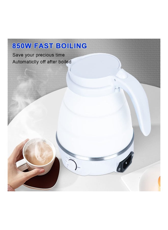 Collapsible Kettle Portable, Travel Kettle Lightweight for Campervan, 0.6L Folding Electric Camping Kettle, Mini Silicone Foldable Kettle for Bedroom (White)
