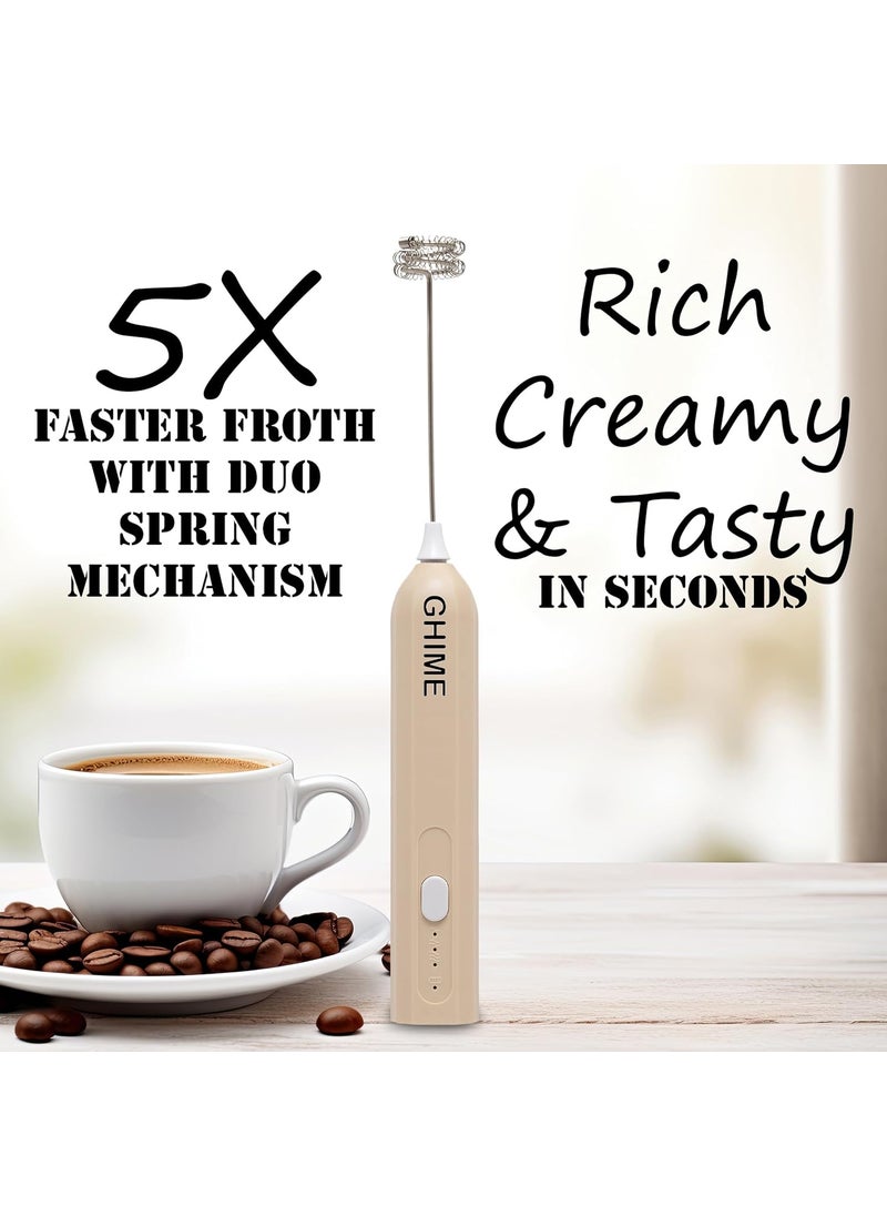Ghime Milk Frother 3 Speed Electric Hand Blender Rechargeable Stainless Steel Whisk and Frother for Cream Whisk Milk Frother Egg Hand Blender 6 Months Warranty Khakhi