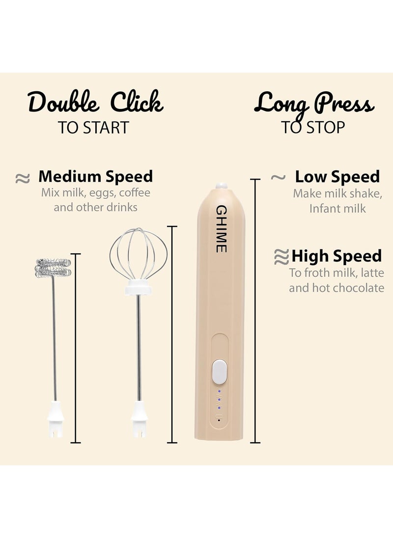 Ghime Milk Frother 3 Speed Electric Hand Blender Rechargeable Stainless Steel Whisk and Frother for Cream Whisk Milk Frother Egg Hand Blender 6 Months Warranty Khakhi