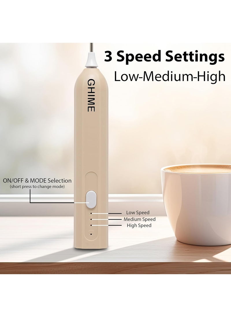 Ghime Milk Frother 3 Speed Electric Hand Blender Rechargeable Stainless Steel Whisk and Frother for Cream Whisk Milk Frother Egg Hand Blender 6 Months Warranty Khakhi