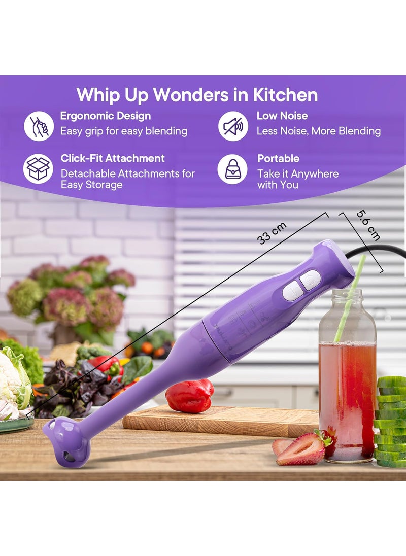 FUMATO 250W Hand Blender Stainless Steel Blade Detachable Body 2 Speed Modes Turbo Pulse 100 Full Copper Motor 1 Year Warranty Mixing Blending for Smoothie Shakes Soup Cream Purple