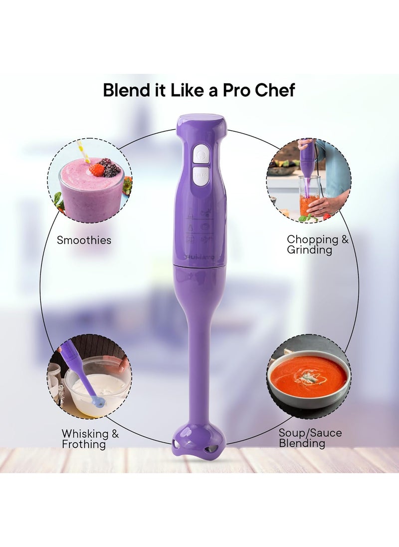 FUMATO 250W Hand Blender Stainless Steel Blade Detachable Body 2 Speed Modes Turbo Pulse 100 Full Copper Motor 1 Year Warranty Mixing Blending for Smoothie Shakes Soup Cream Purple