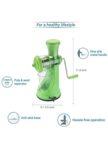 NGOR Portable Hand Manual Fruit Juicer Mixer Machine with Stainless Steel Handle and Waste Collector with Vacuum Locking System Green