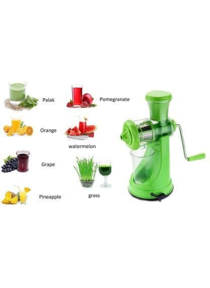 NGOR Portable Hand Manual Fruit Juicer Mixer Machine with Stainless Steel Handle and Waste Collector with Vacuum Locking System Green