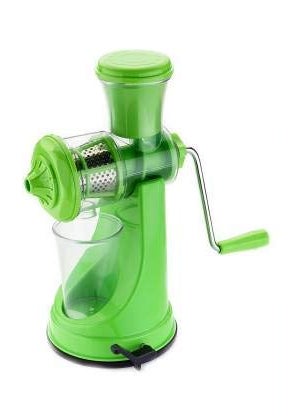 NGOR Portable Hand Manual Fruit Juicer Mixer Machine with Stainless Steel Handle and Waste Collector with Vacuum Locking System Green