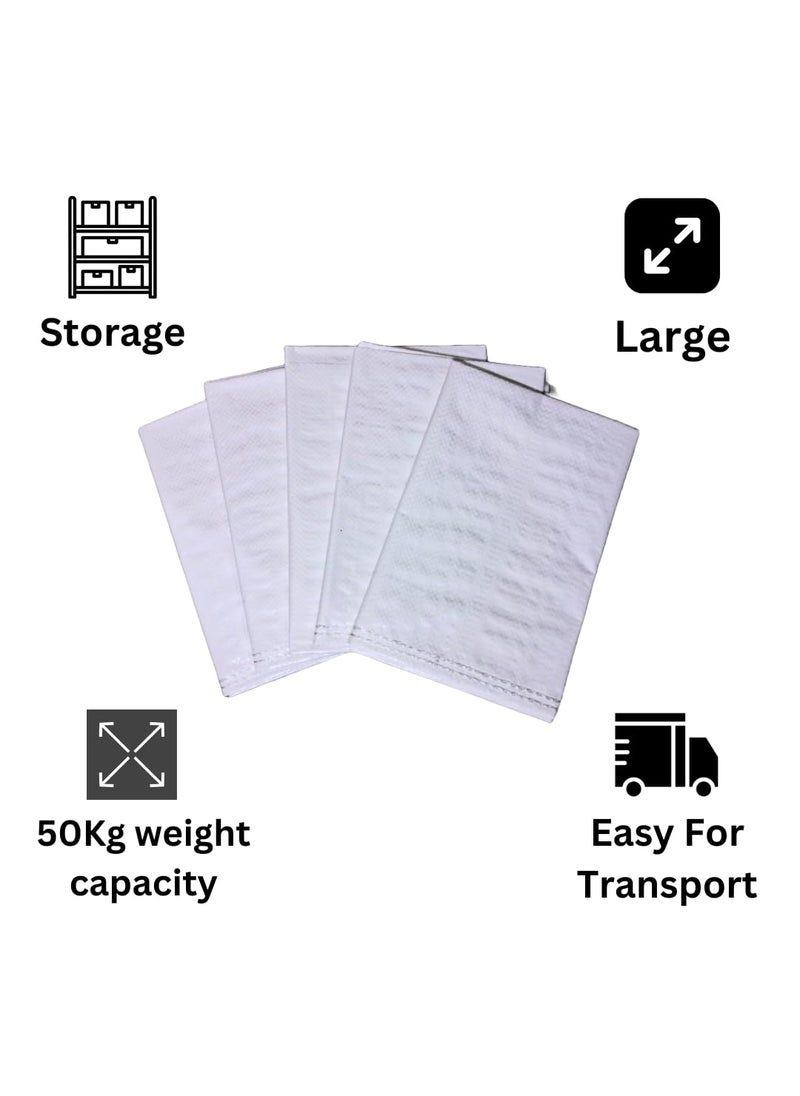 FINGERFUN Polypropylene Empty Hdpe White Bag Bori Bora For Multipurpose Packing upto 50kg Set of 5 Bags