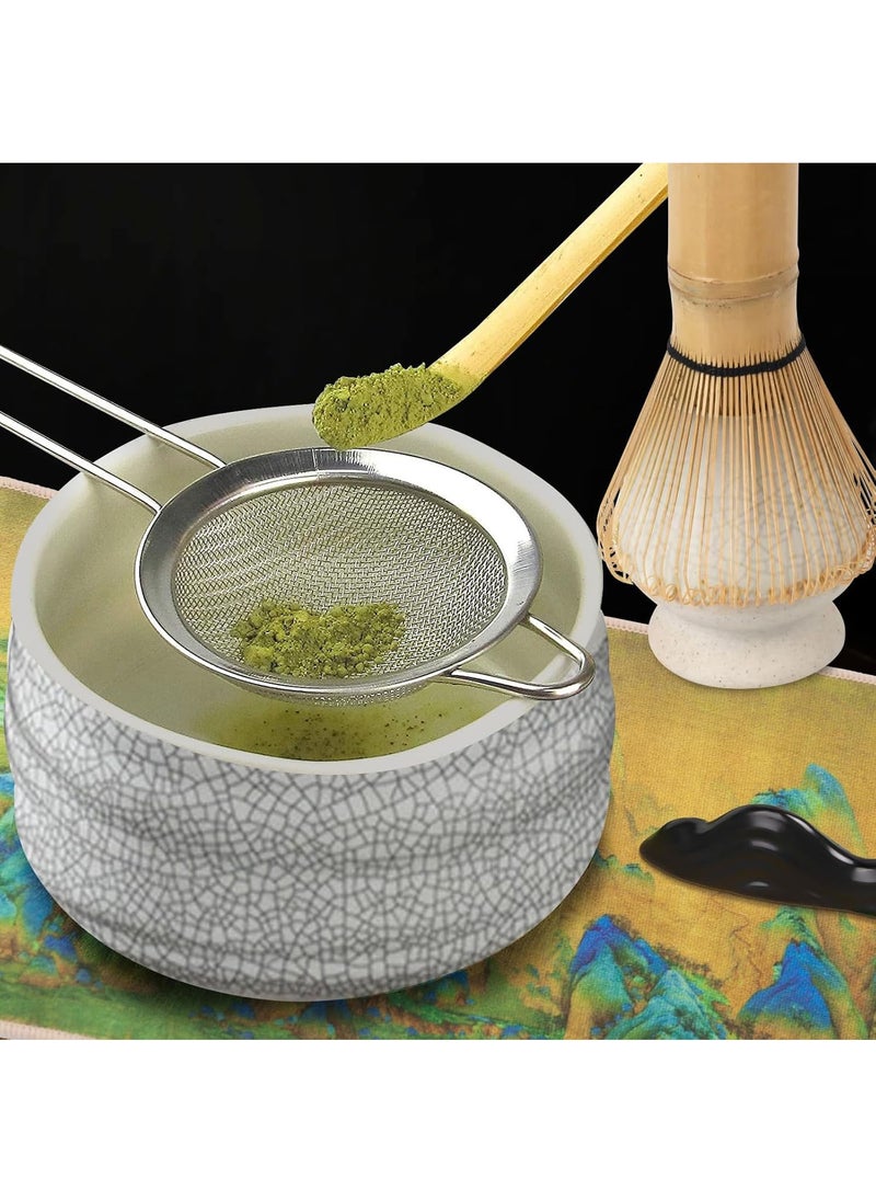 Japanese Matcha Tea Set, 7Pcs Matcha Whisk Set with Matcha Bowl, Matcha Bamboo Whisk, Scoop, Whisk Holder, Stainless Steel Tea Sifter, Tea Making Kit Assorted