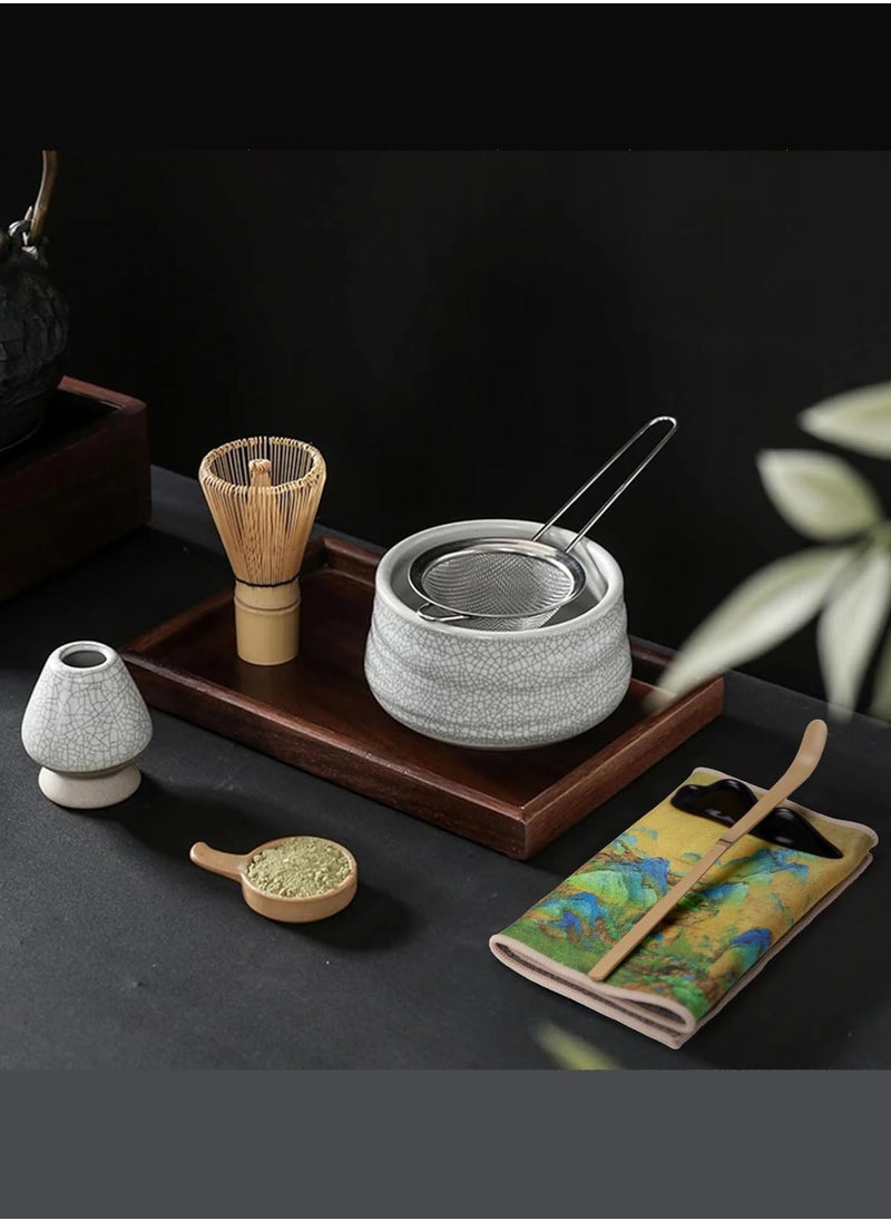 Japanese Matcha Tea Set, 7Pcs Matcha Whisk Set with Matcha Bowl, Matcha Bamboo Whisk, Scoop, Whisk Holder, Stainless Steel Tea Sifter, Tea Making Kit Assorted