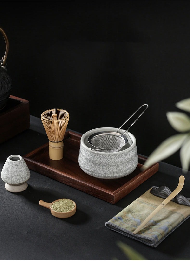 Japanese Matcha Tea Set, 7Pcs Matcha Whisk Set with Matcha Bowl, Matcha Bamboo Whisk, Scoop, Whisk Holder, Stainless Steel Tea Sifter, Tea Making Kit Assorted