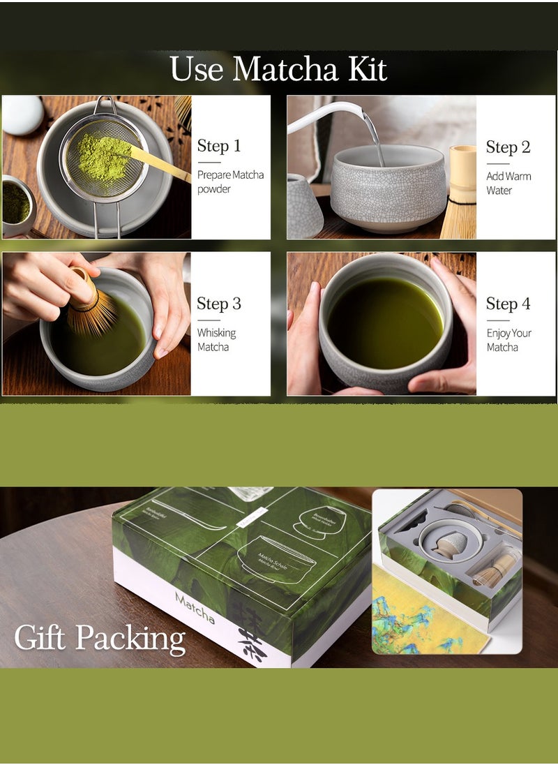 Japanese Matcha Tea Set, 7Pcs Matcha Whisk Set with Matcha Bowl, Matcha Bamboo Whisk, Scoop, Whisk Holder, Stainless Steel Tea Sifter, Tea Making Kit Assorted