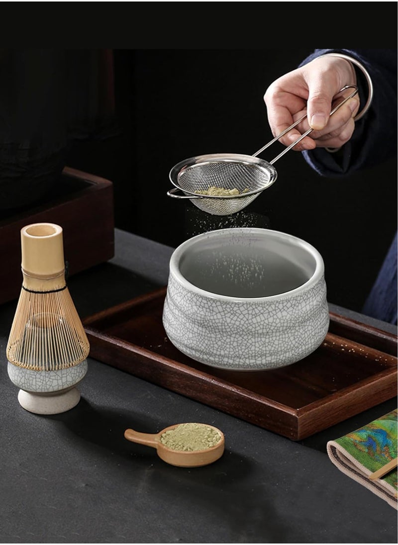 Japanese Matcha Tea Set, 7Pcs Matcha Whisk Set with Matcha Bowl, Matcha Bamboo Whisk, Scoop, Whisk Holder, Stainless Steel Tea Sifter, Tea Making Kit Assorted