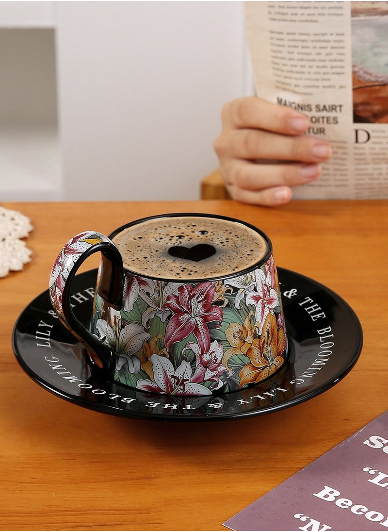 Ceramic Coffee Cup and Saucer Set, Gift Set for Women, Vintage Floral Design Porcelain 2 Sets Coffee Cup and Saucer with Gift Box, Hand Crafted Flower Shaped Coffee Cup for Home Office,250 ML Capacity