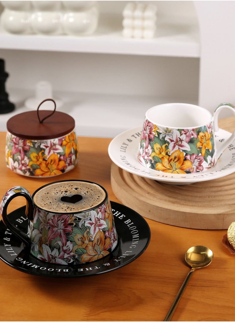 Ceramic Coffee Cup and Saucer Set, Gift Set for Women, Vintage Floral Design Porcelain 2 Sets Coffee Cup and Saucer with Gift Box, Hand Crafted Flower Shaped Coffee Cup for Home Office,250 ML Capacity