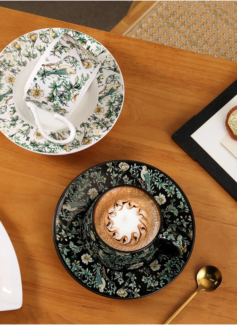 Ceramic Coffee Cup and Saucer Set, Vintage Floral Design Porcelain Coffee Cup and Saucer with Gift Box, Hand Crafted Flower Shaped Coffee Cup for Home Office,250 ML Capacity