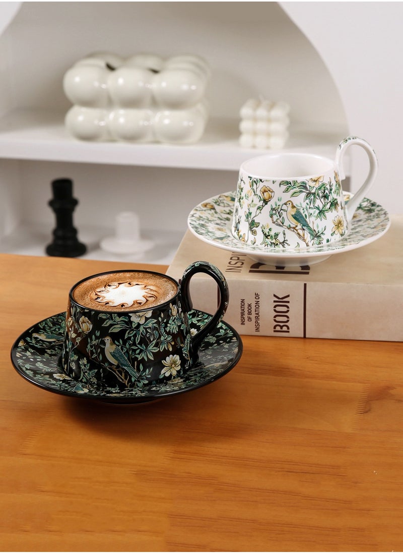 Ceramic Coffee Cup and Saucer Set, Vintage Floral Design Porcelain Coffee Cup and Saucer with Gift Box, Hand Crafted Flower Shaped Coffee Cup for Home Office,250 ML Capacity