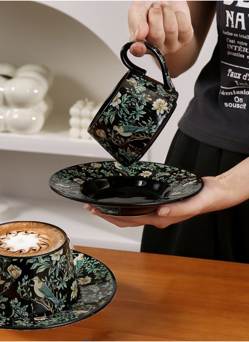 Ceramic Coffee Cup and Saucer Set, Vintage Floral Design Porcelain Coffee Cup and Saucer with Gift Box, Hand Crafted Flower Shaped Coffee Cup for Home Office,250 ML Capacity