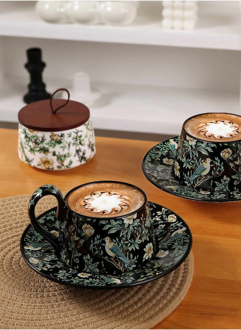 Ceramic Coffee Cup and Saucer Set, Vintage Floral Design Porcelain Coffee Cup and Saucer with Gift Box, Hand Crafted Flower Shaped Coffee Cup for Home Office,250 ML Capacity