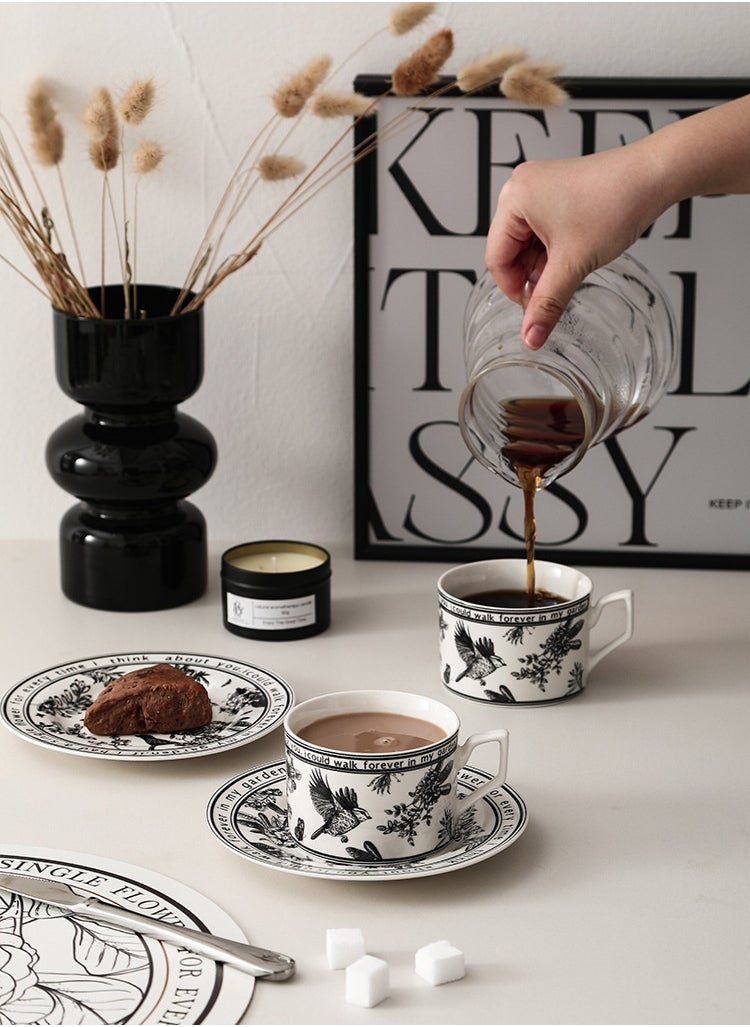 Ceramic Coffee Cup and Saucer Set, Vintage Floral Design Porcelain Coffee Cup and Saucer with Gift Box, Hand Crafted Flower Shaped Coffee Cup for Home Office,250 ML Capacity