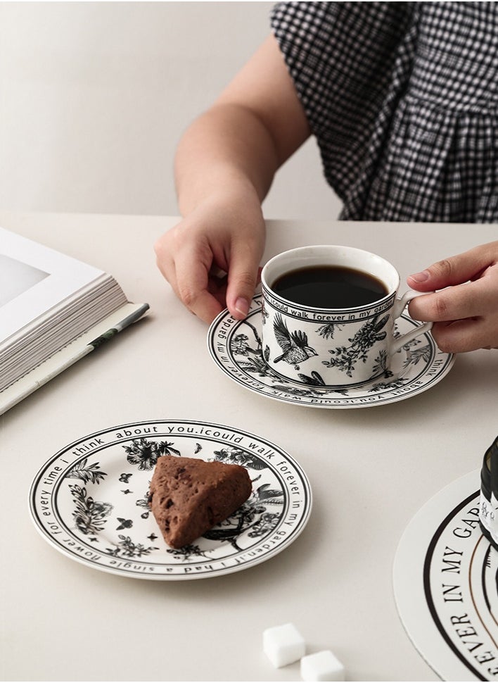 Ceramic Coffee Cup and Saucer Set, Vintage Floral Design Porcelain Coffee Cup and Saucer with Gift Box, Hand Crafted Flower Shaped Coffee Cup for Home Office,250 ML Capacity