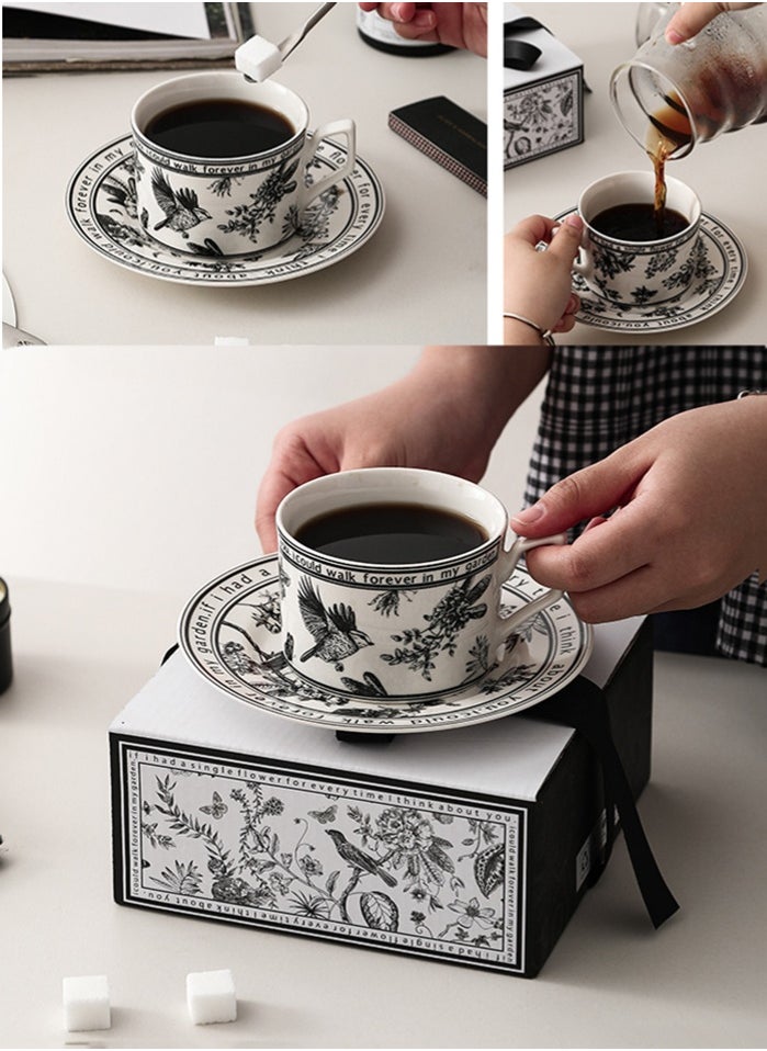 Ceramic Coffee Cup and Saucer Set, Vintage Floral Design Porcelain Coffee Cup and Saucer with Gift Box, Hand Crafted Flower Shaped Coffee Cup for Home Office,250 ML Capacity
