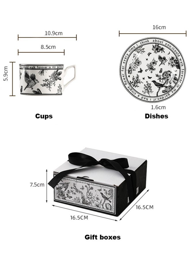 Ceramic Coffee Cup and Saucer Set, Vintage Floral Design Porcelain Coffee Cup and Saucer with Gift Box, Hand Crafted Flower Shaped Coffee Cup for Home Office,250 ML Capacity