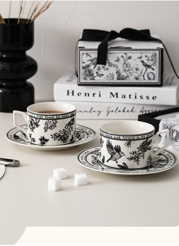 Ceramic Coffee Cup and Saucer Set, Vintage Floral Design Porcelain Coffee Cup and Saucer with Gift Box, Hand Crafted Flower Shaped Coffee Cup for Home Office,250 ML Capacity