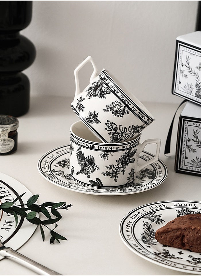 Ceramic Coffee Cup and Saucer Set, Vintage Floral Design Porcelain Coffee Cup and Saucer with Gift Box, Hand Crafted Flower Shaped Coffee Cup for Home Office,250 ML Capacity