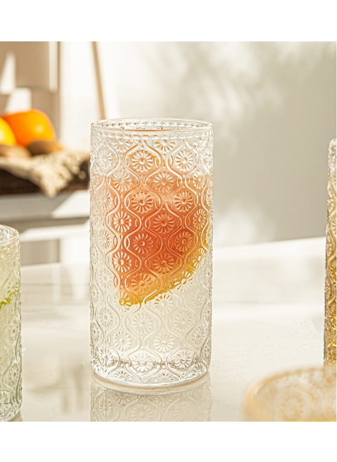 Vintage Coffee Mugs, Vintage Embossed Drinking Glasses Short Stem Water Glassware, Set of 4 Art Deco Glassware, for Home, Bars, Parties, Tea, Gift